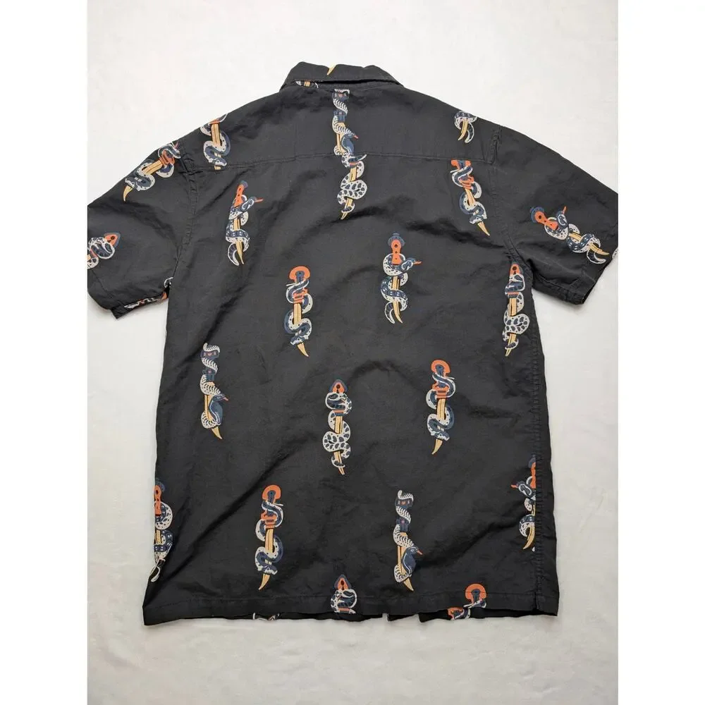 Roark Classic Fit Mens Short Sleeve Button Down Shirt Medium Black Snake Dagger - Picture 6 of 6